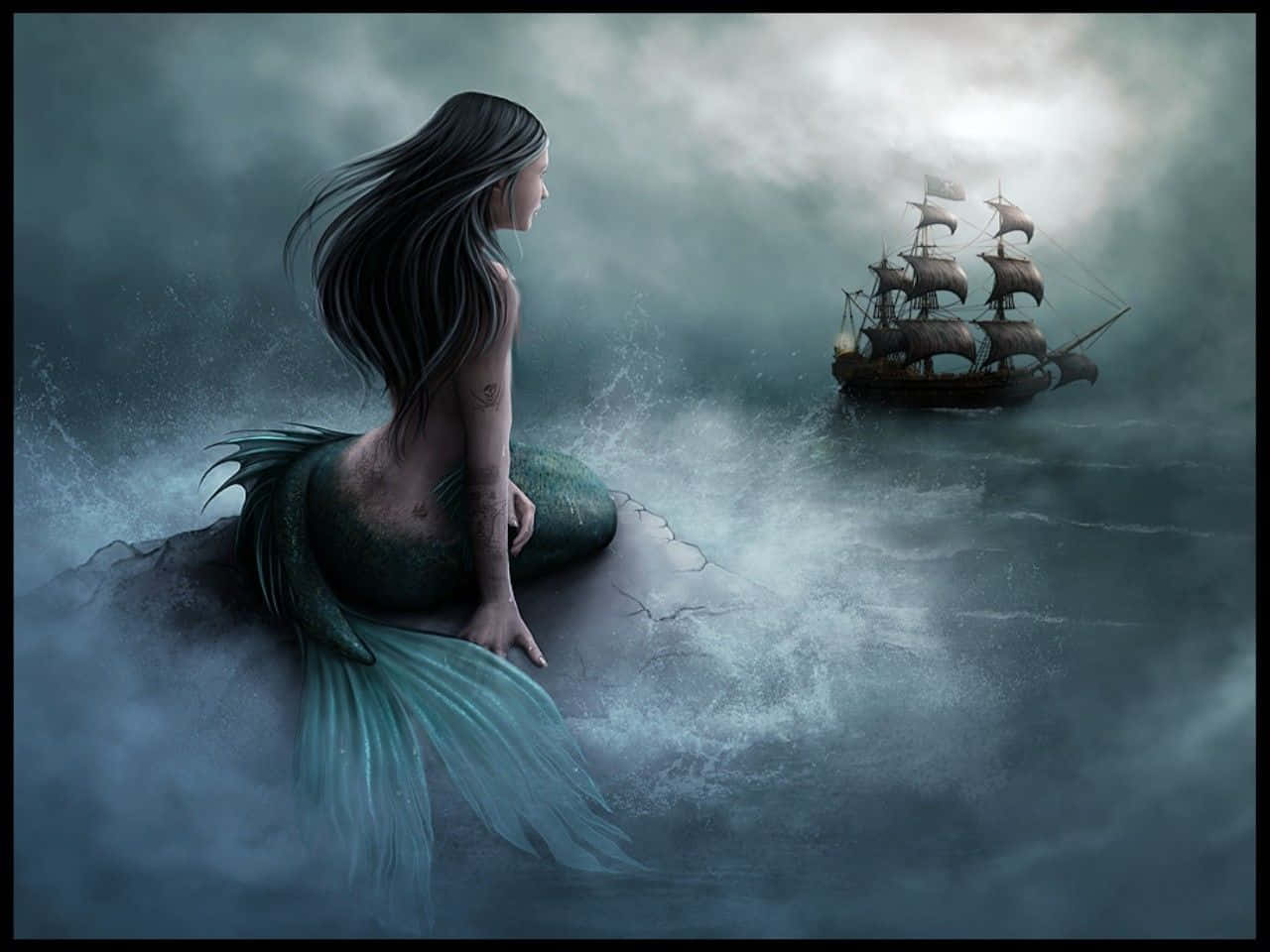 Beautiful Mermaid And A Boat