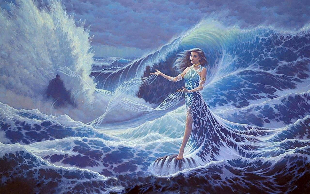 Beautiful Mermaid Sea Waves Background
