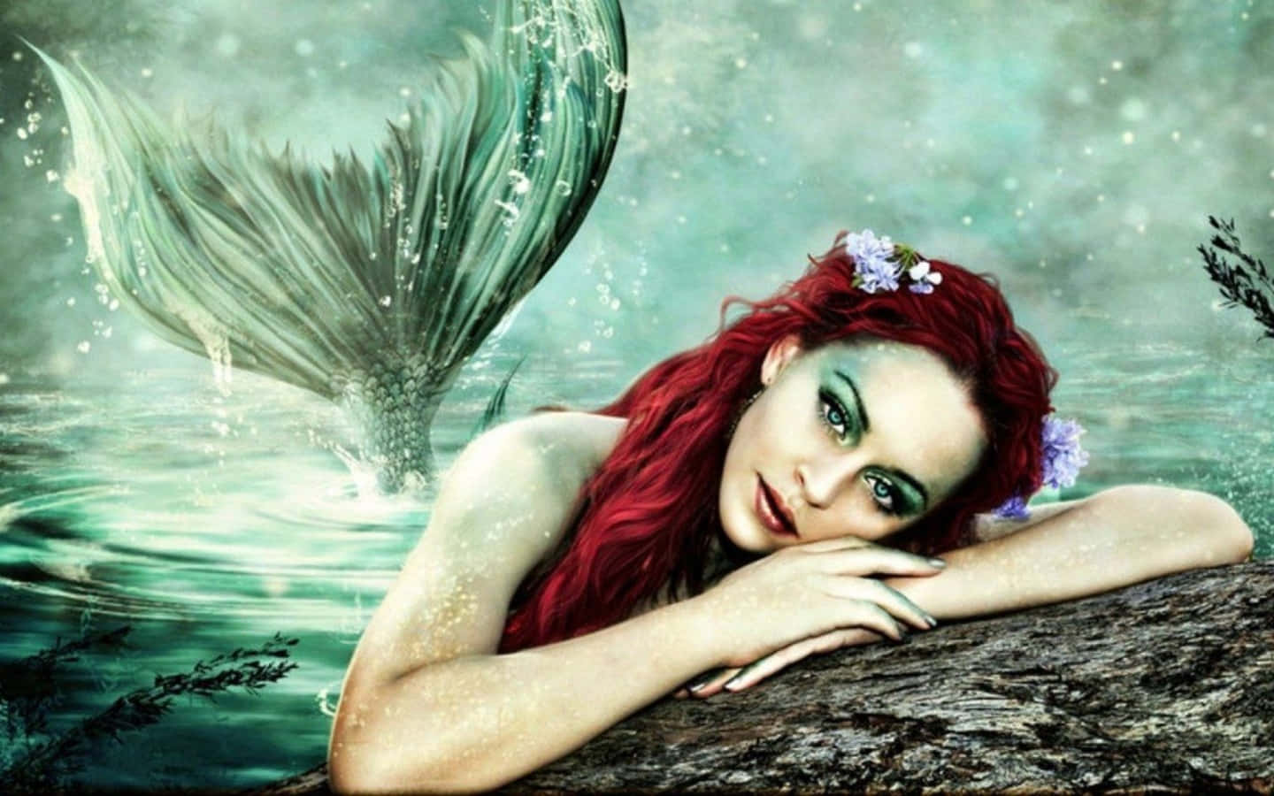 Beautiful Mermaid With Red Hair Background