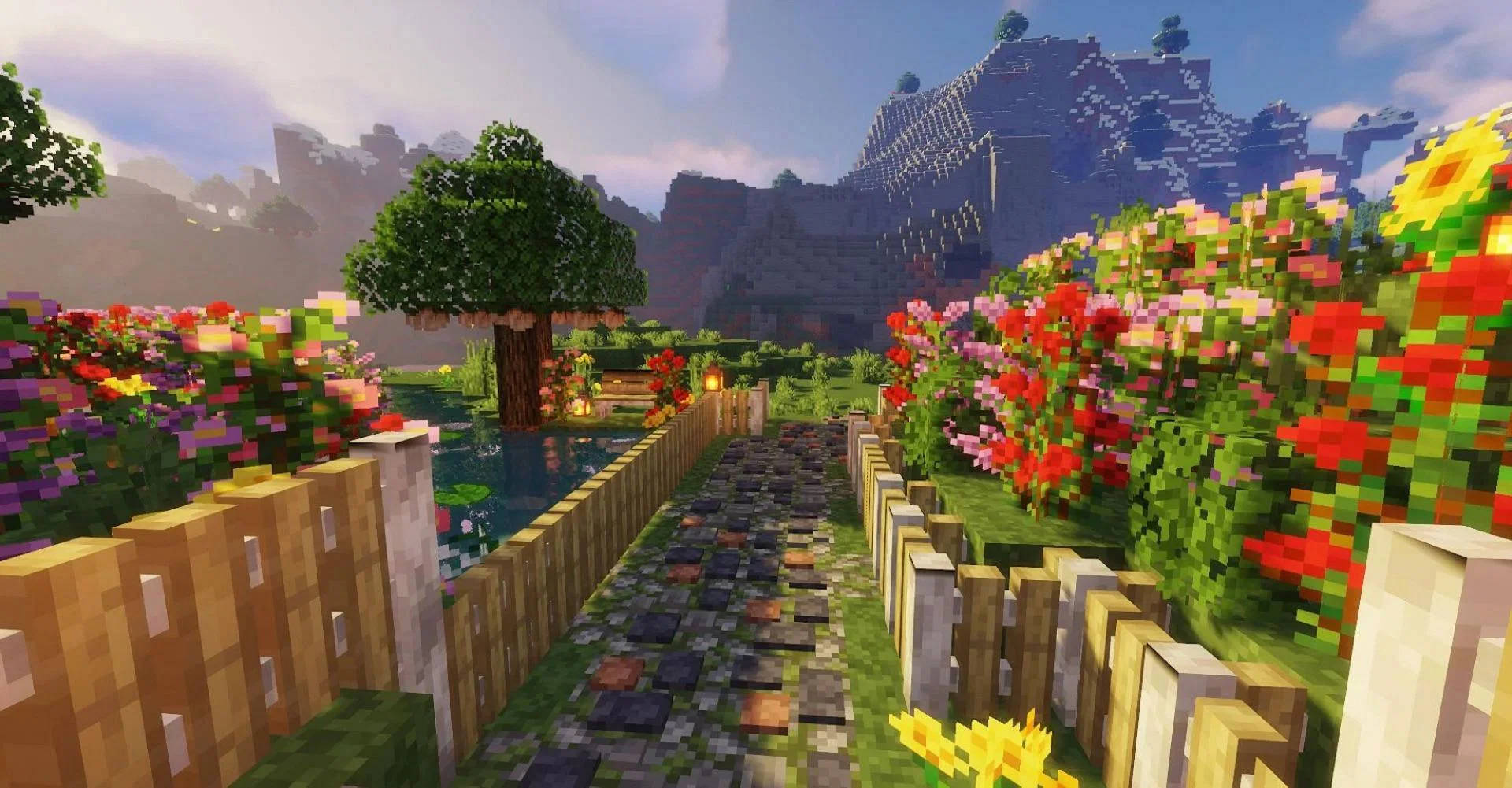 Beautiful Minecraft Flower Garden Background
