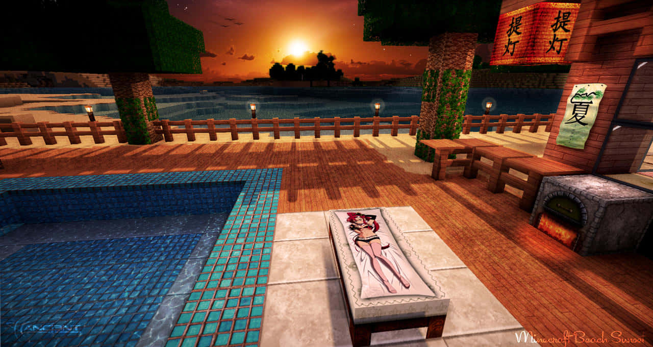 Beautiful Minecraft Sunset Background