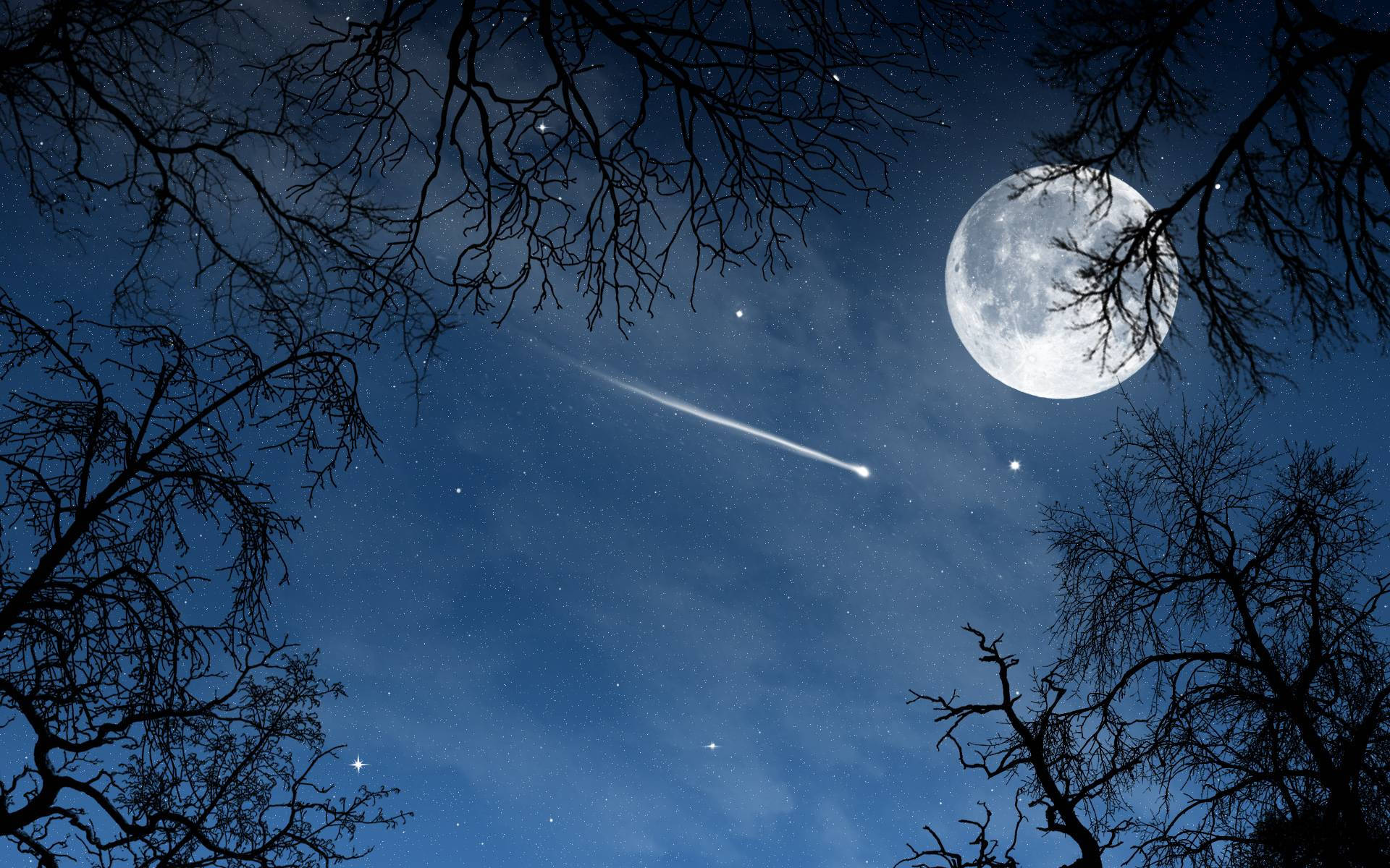 Beautiful Moon And A Meteor Background