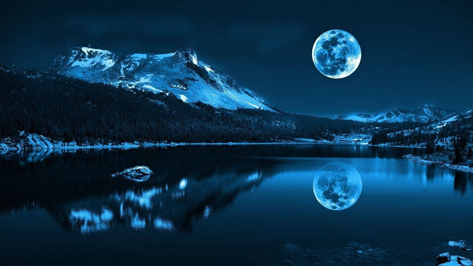 Beautiful Moon And A Snow Mountain Background