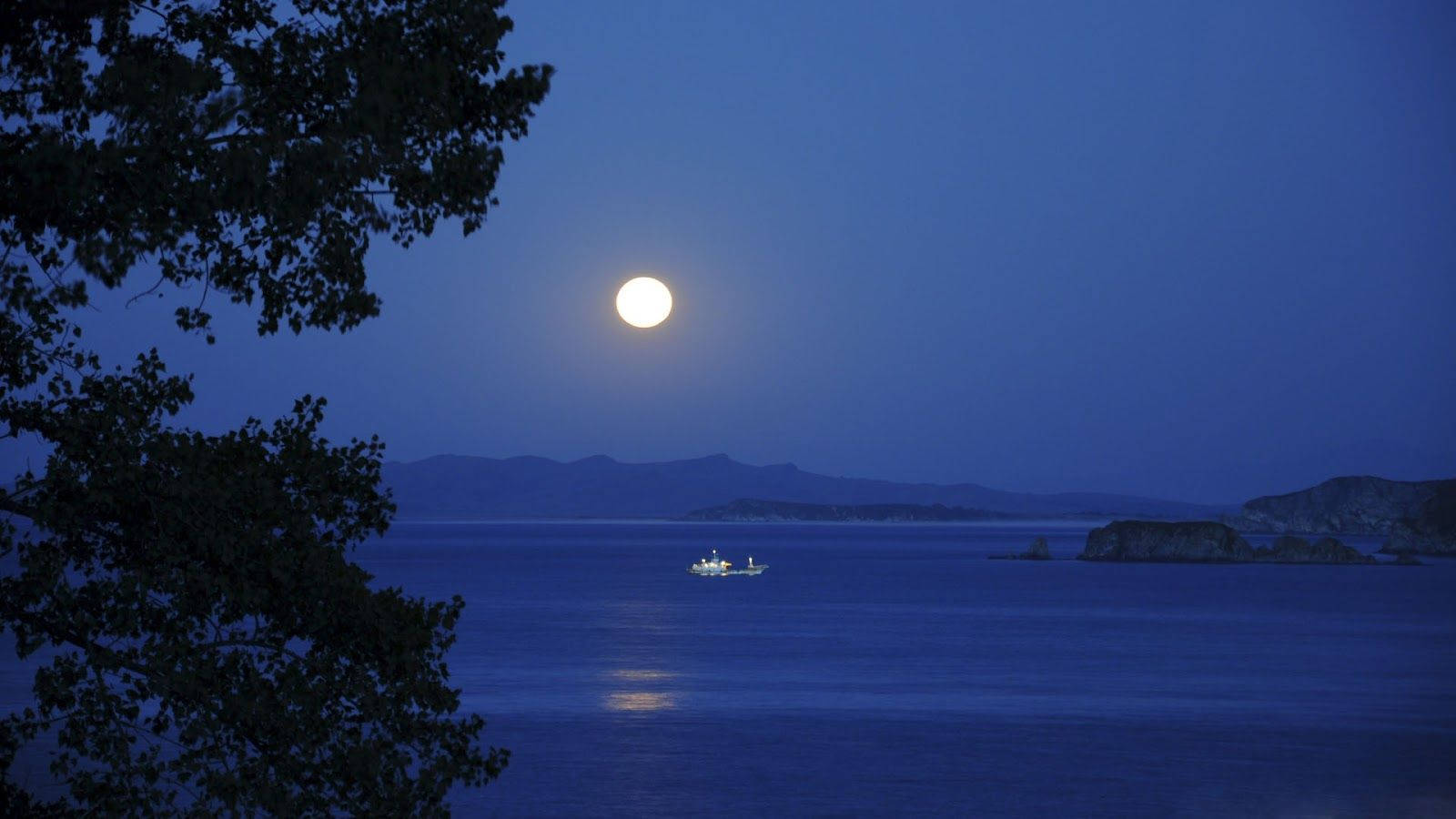 Beautiful Moon Over The Lake Background