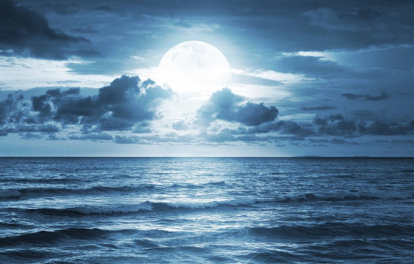 Beautiful Moon Over The Ocean Background