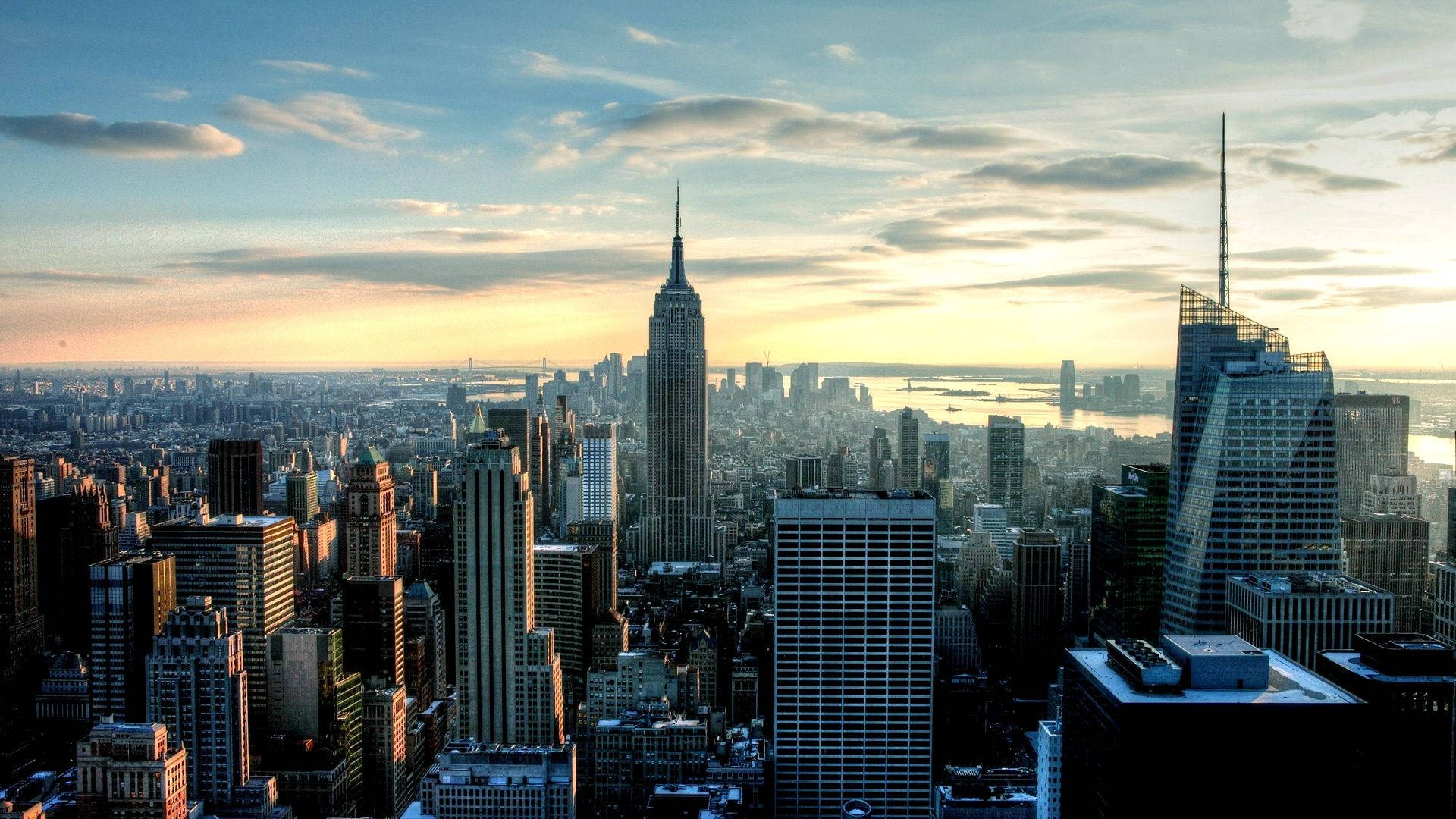 Beautiful Morning View Of New York Skyline Background