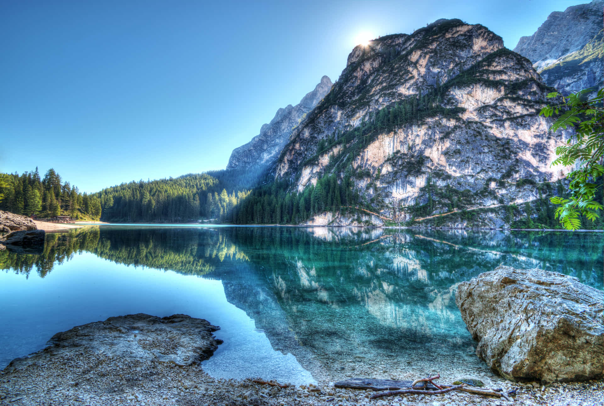 Beautiful Mountain Lake With Reflections On The Water Background