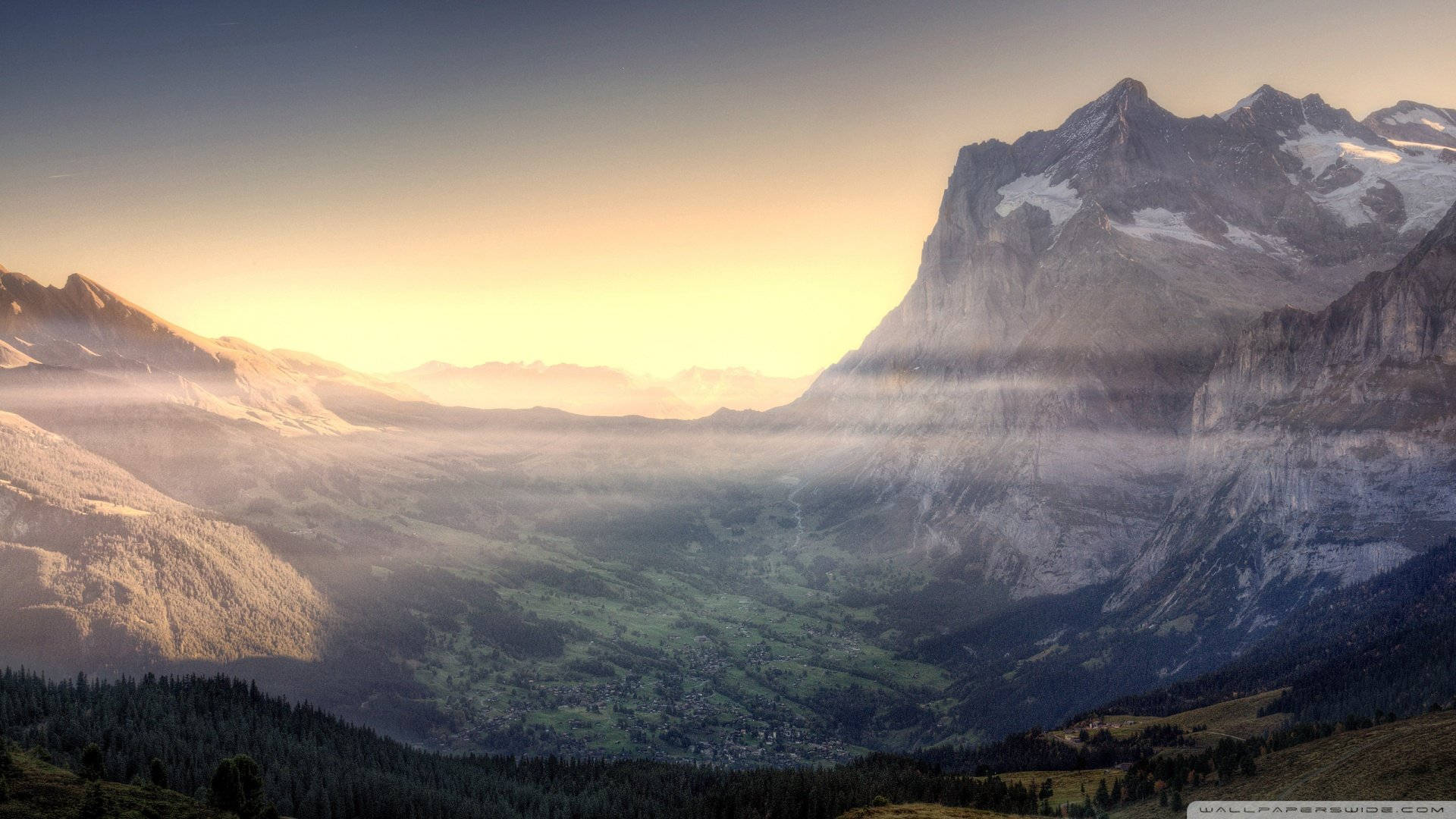 Beautiful Mountain View Haze Sunrise Desktop Background