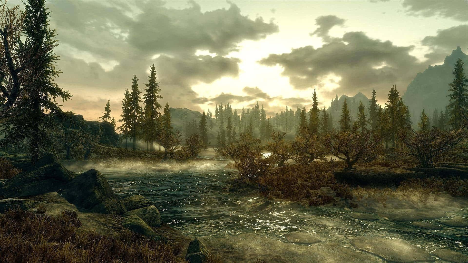 Beautiful Mountainscape Of Tamriel From The Elder Scrolls V: Skyrim