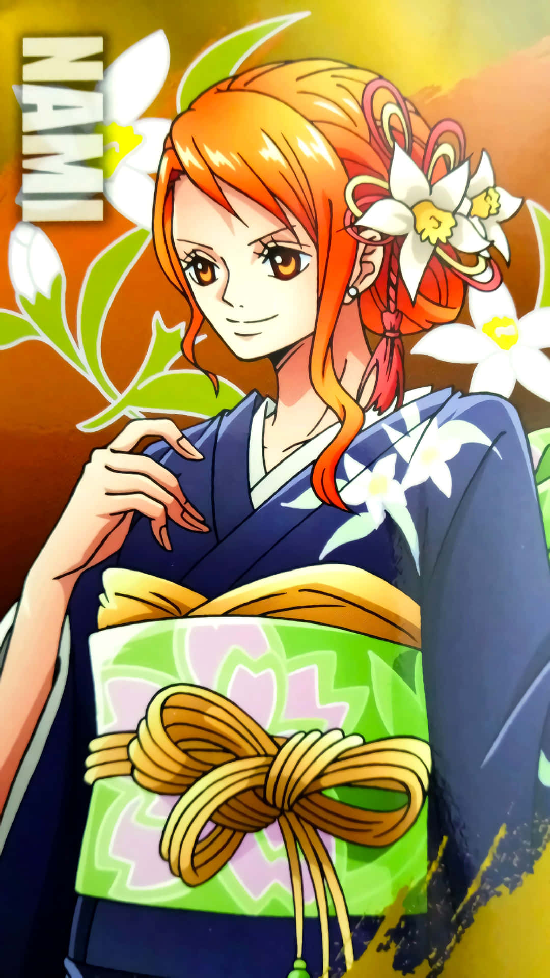 Beautiful Nami One Piece In Floral Yukata Background