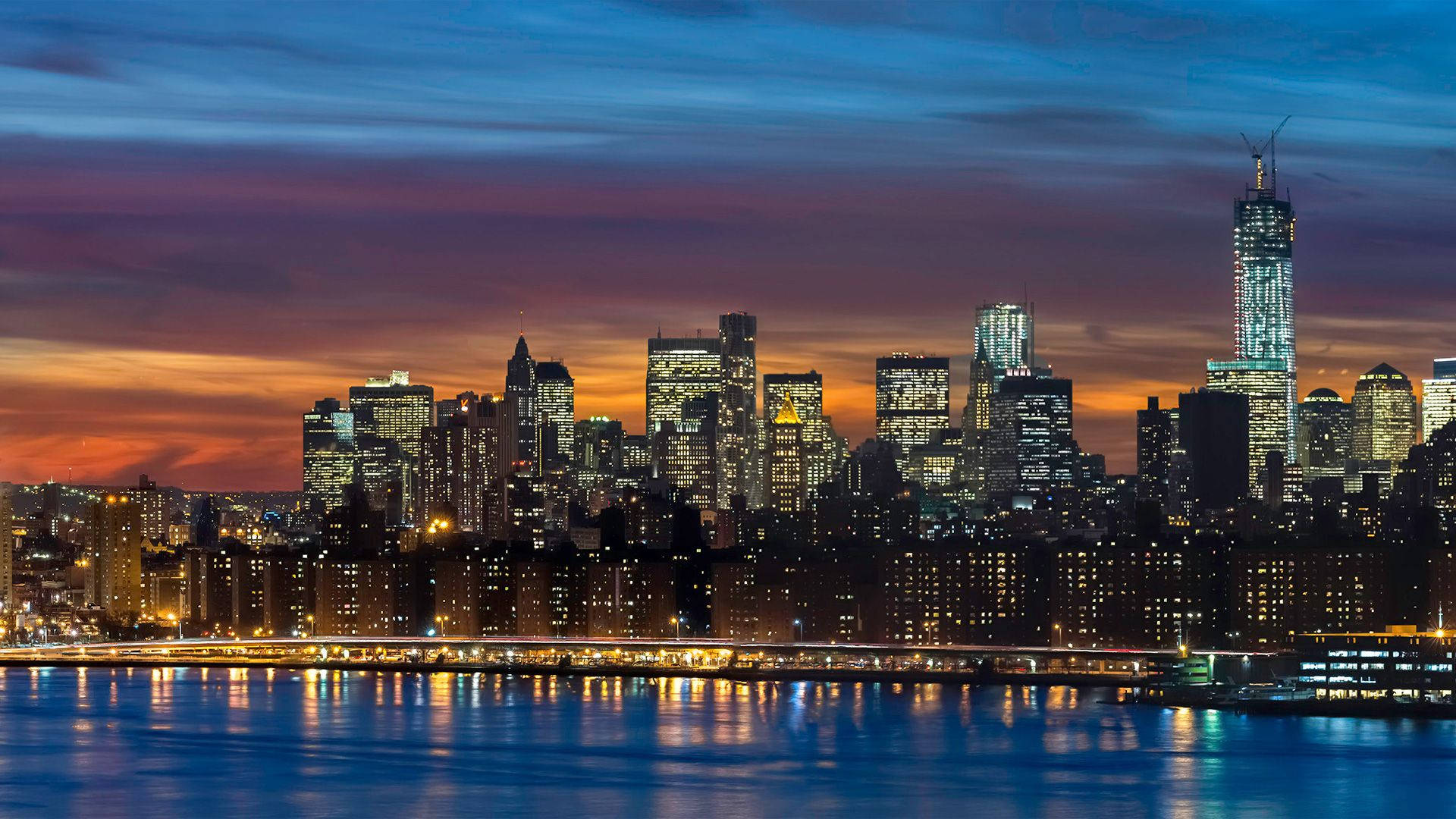 Beautiful New York Skyline By The River Background