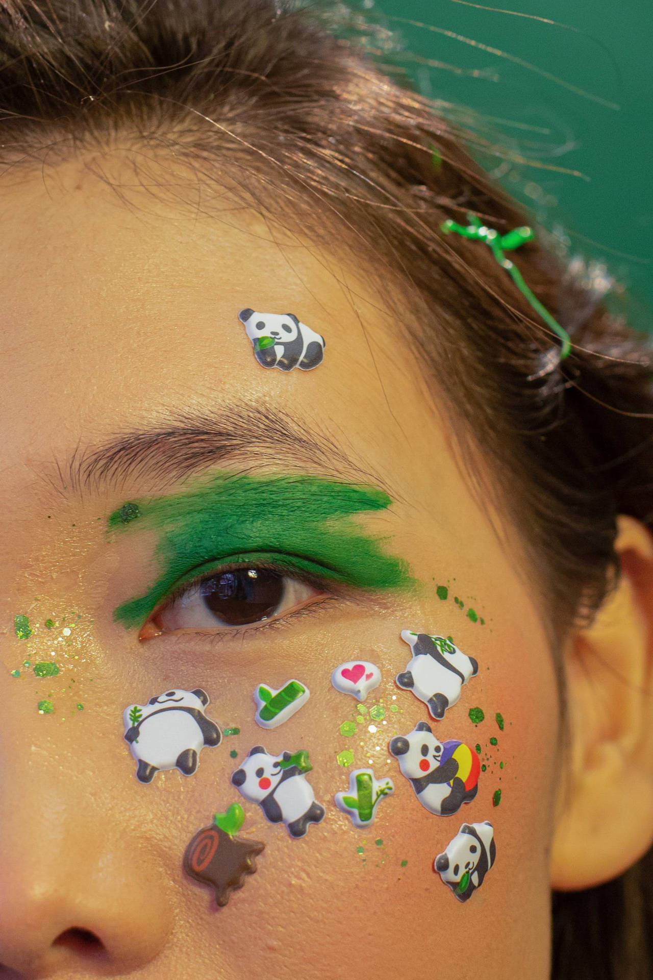 Beautiful Panda Makeup Close-up Background