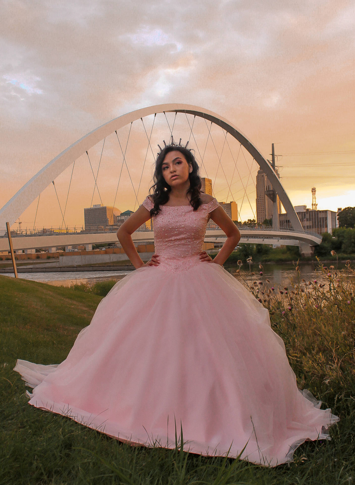 Beautiful Princess In Pink Gown Background