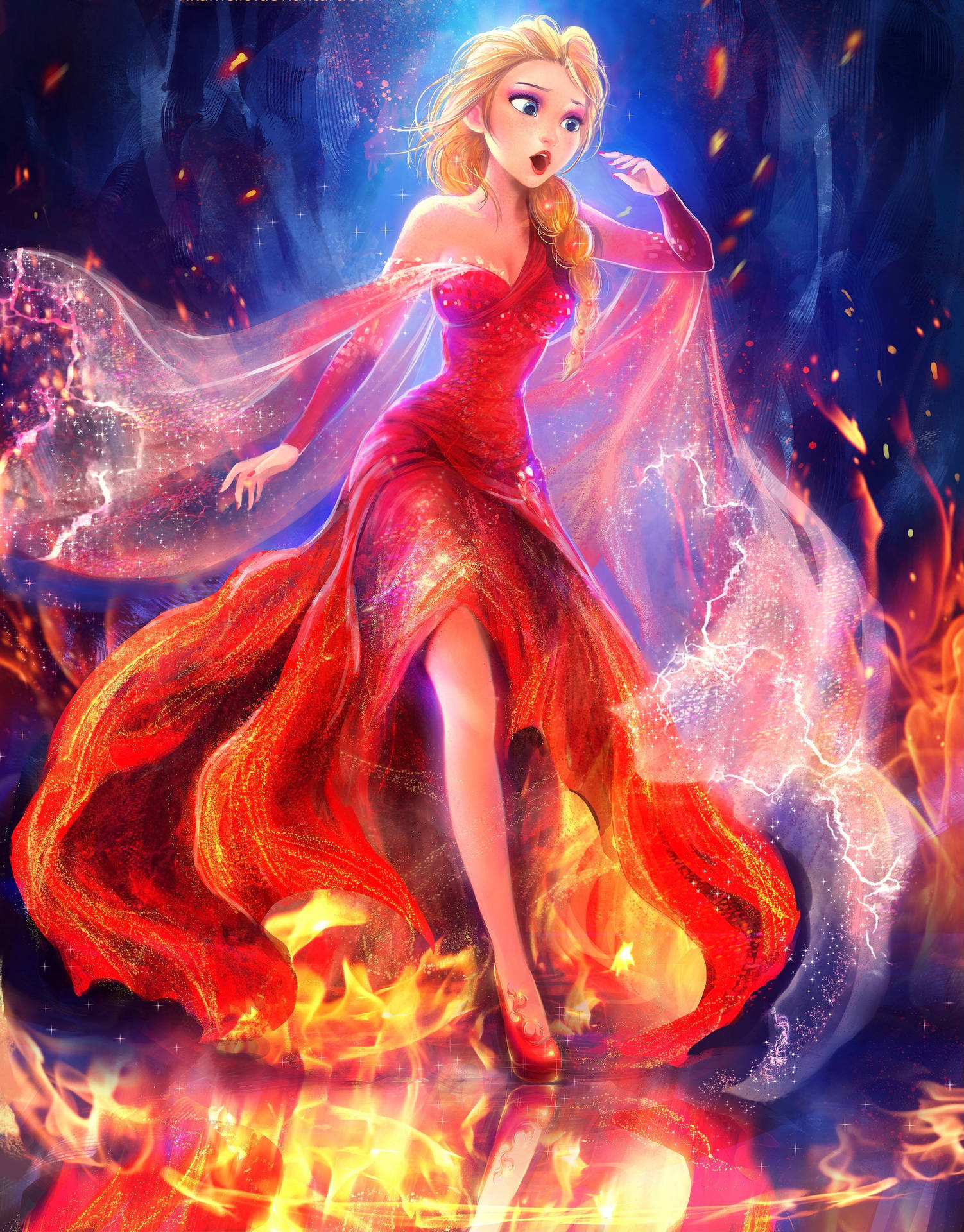 Beautiful Princess With Flaming Gown Background