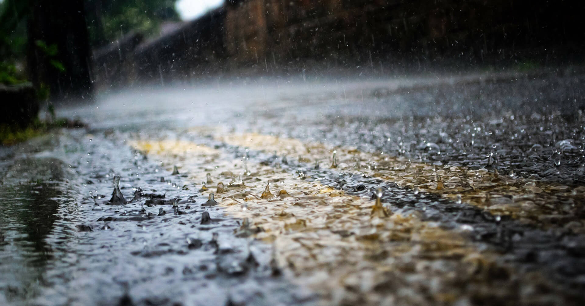 Beautiful Rain Pouring On The Road