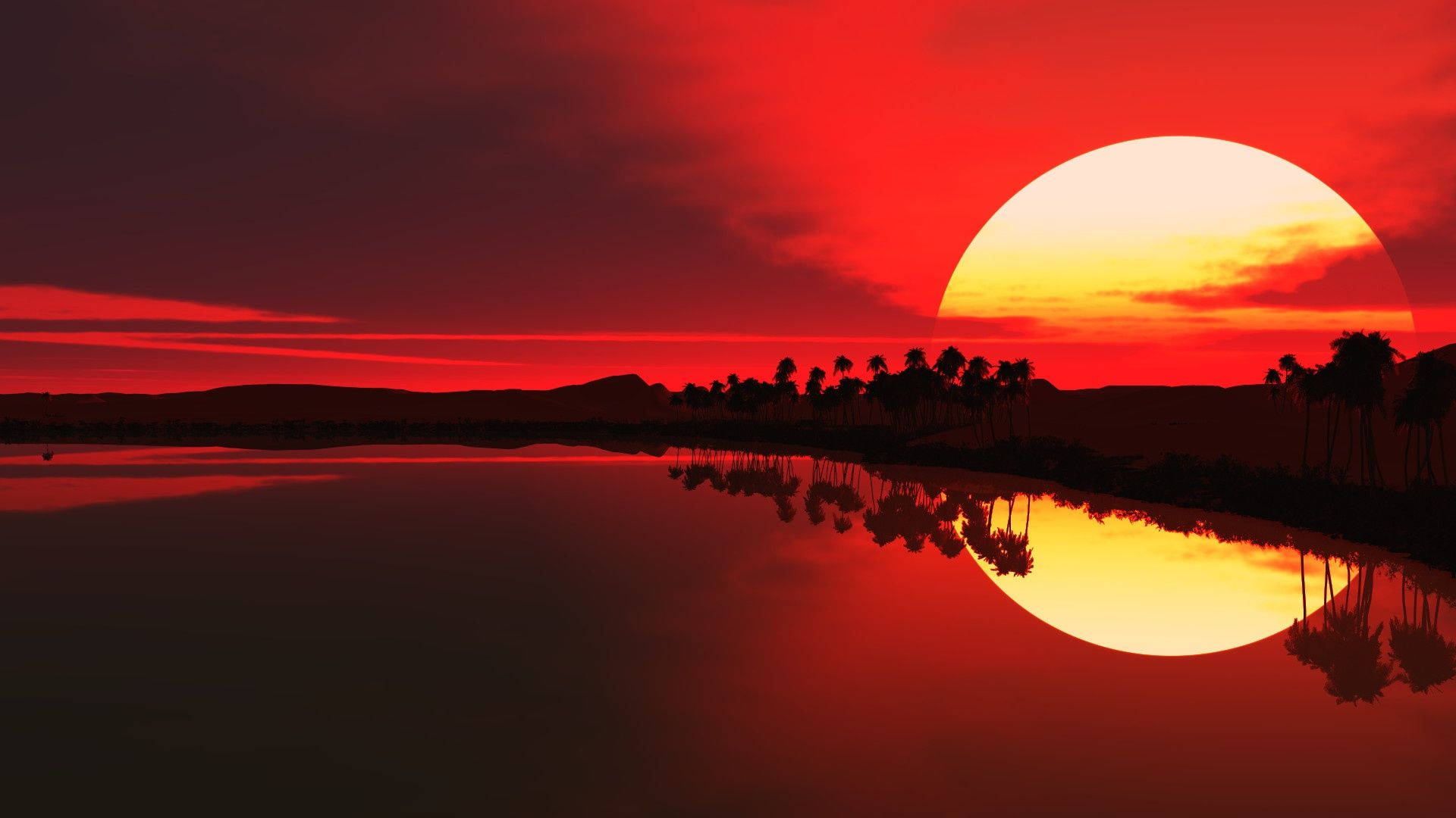 “beautiful Red Sunset On An Island” Background