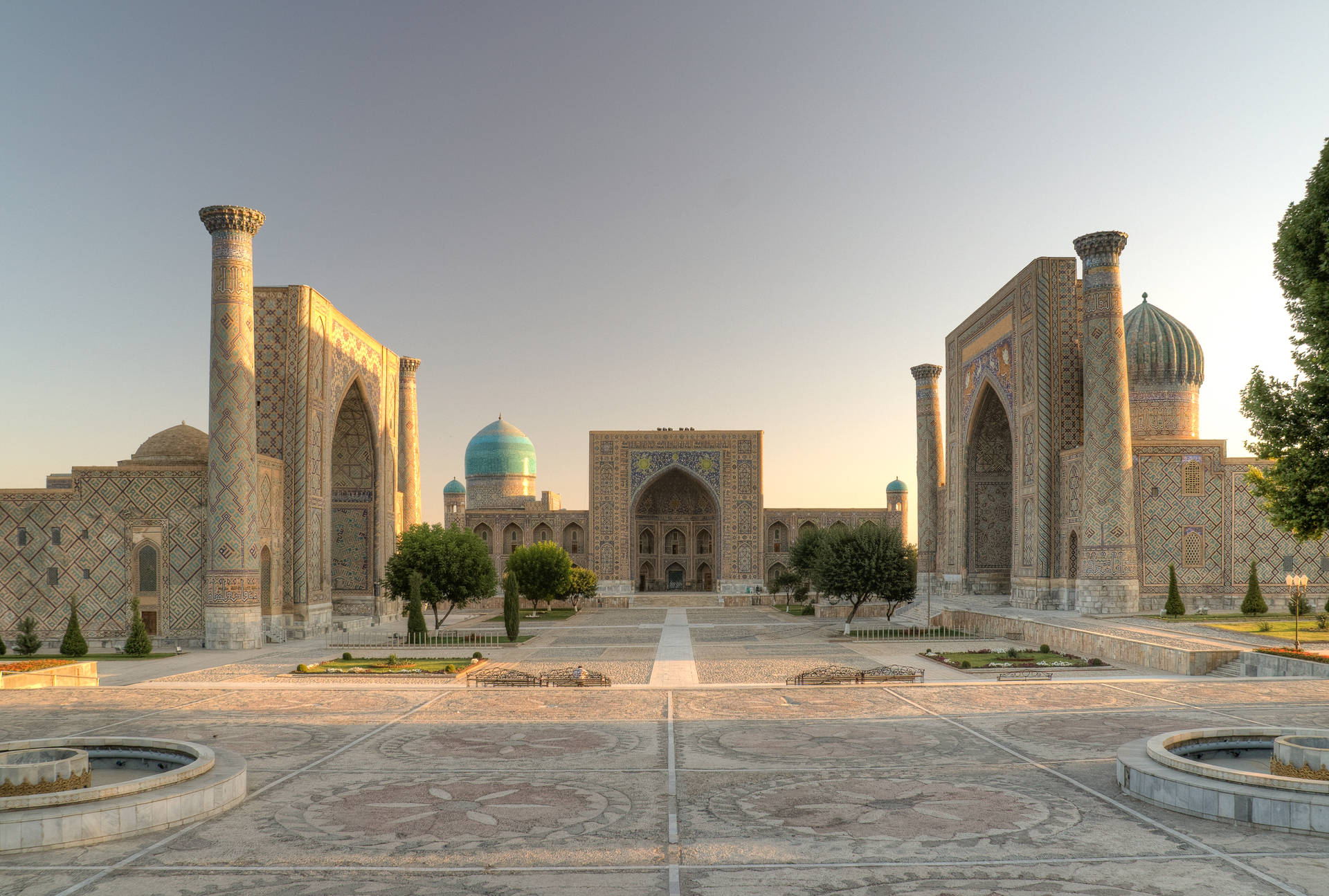 Beautiful Registan Square In Samarkand Background