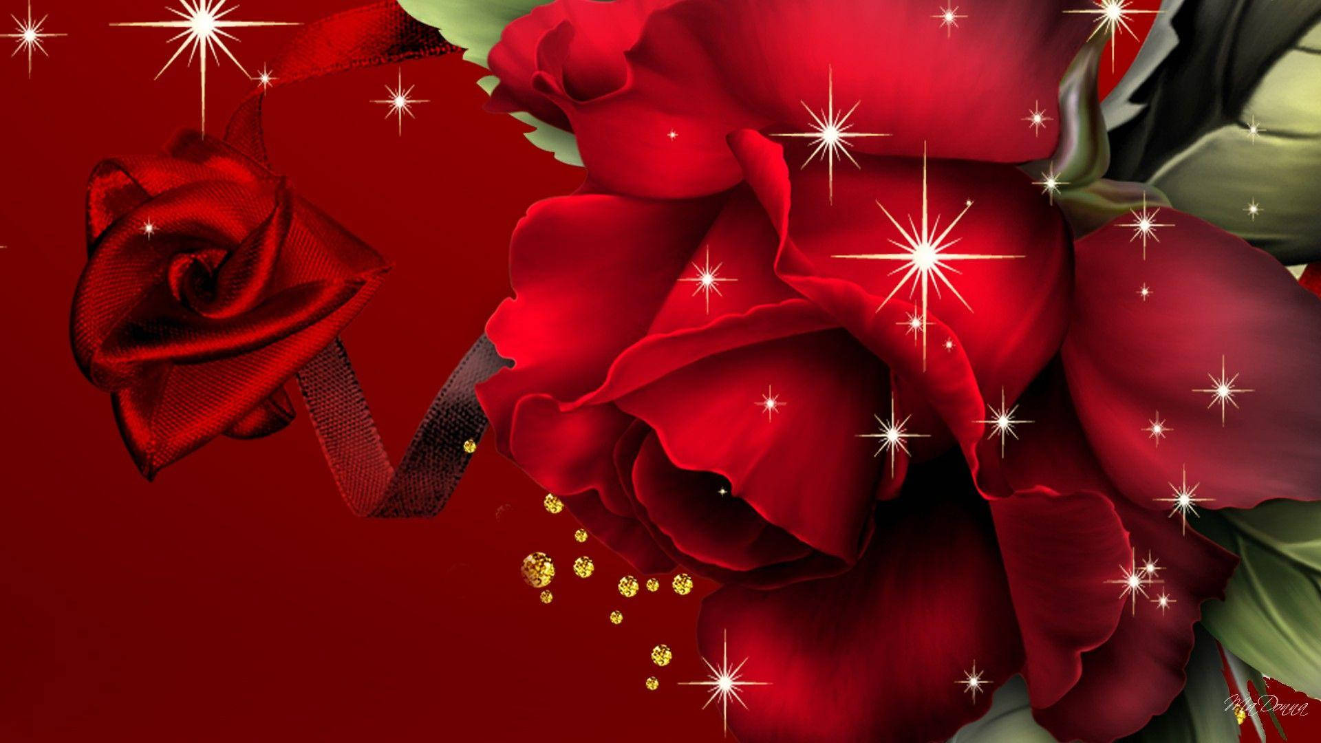 Beautiful Rose Hd Image With Sparkles Background