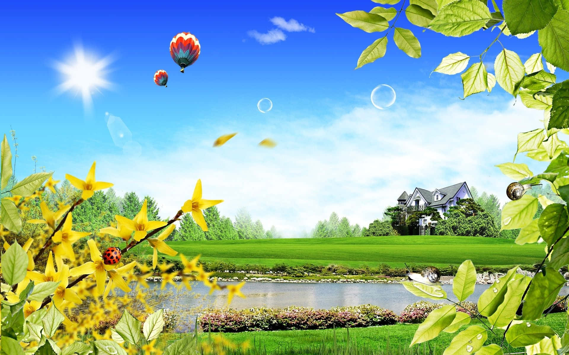 Beautiful Scenery Desktop Blue Sky Hot Air Balloons Background