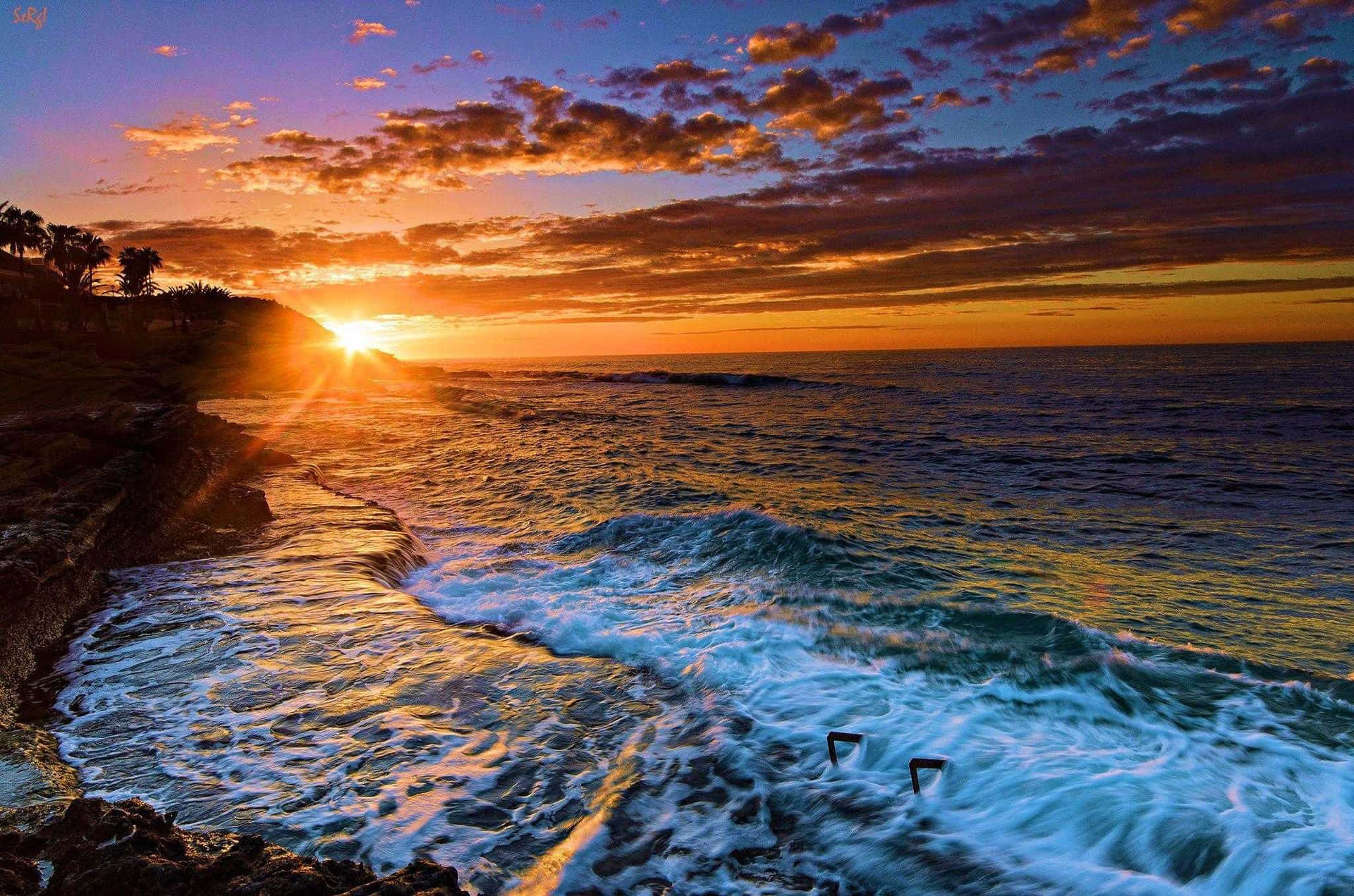 Beautiful Sea Waves Coast Sunset