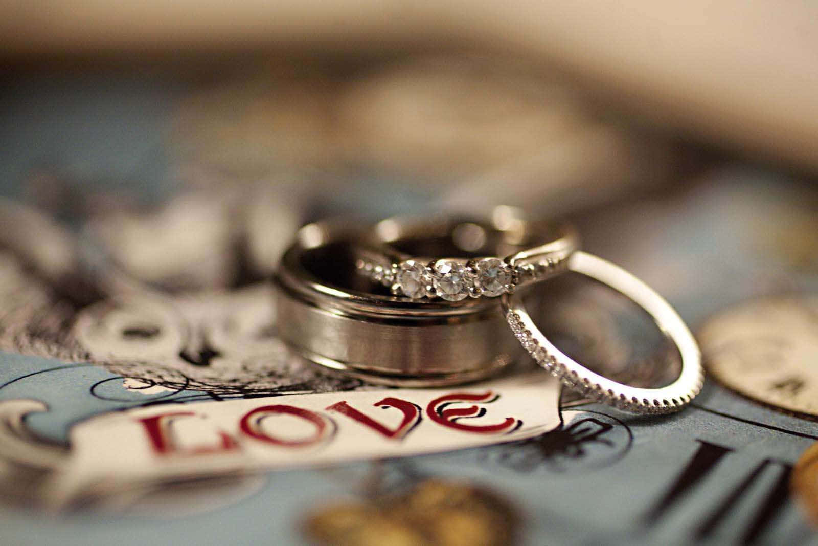 Beautiful Silver Engagement Couple Rings Background