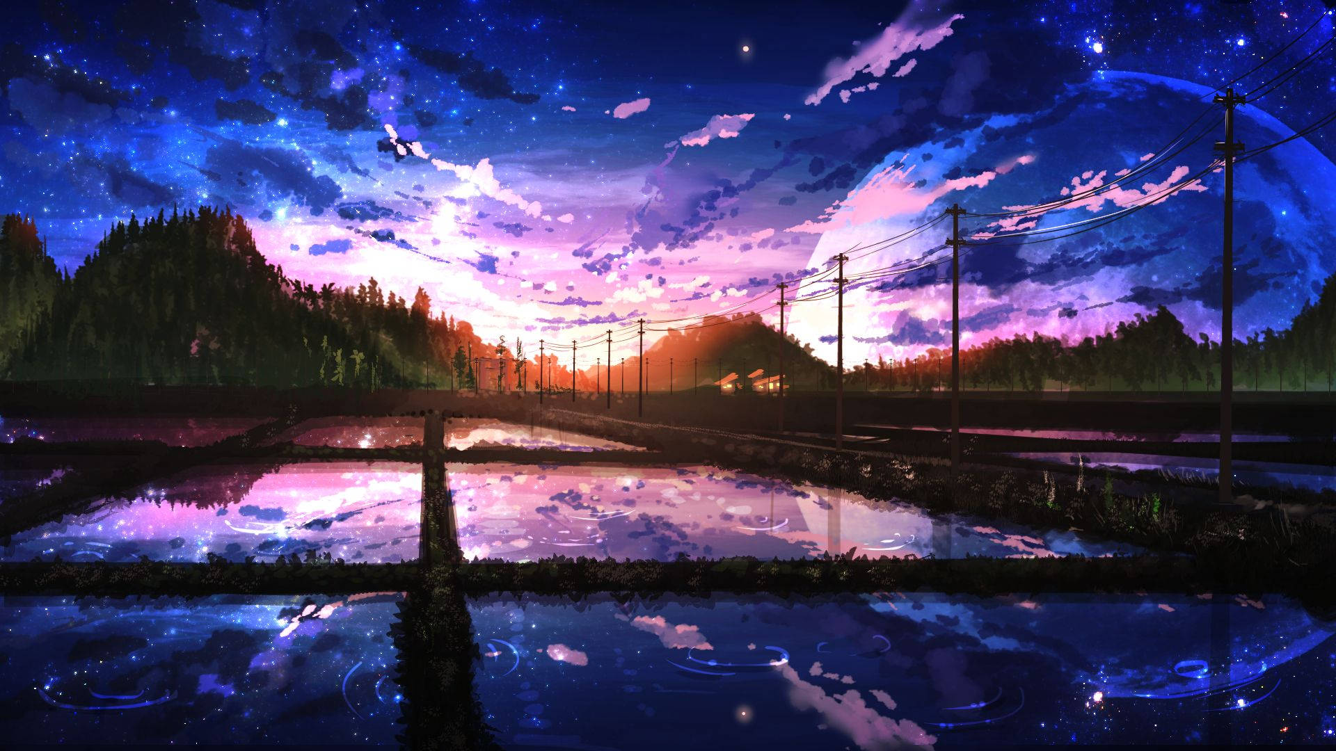 Beautiful Sunrise Anime Scenery Background