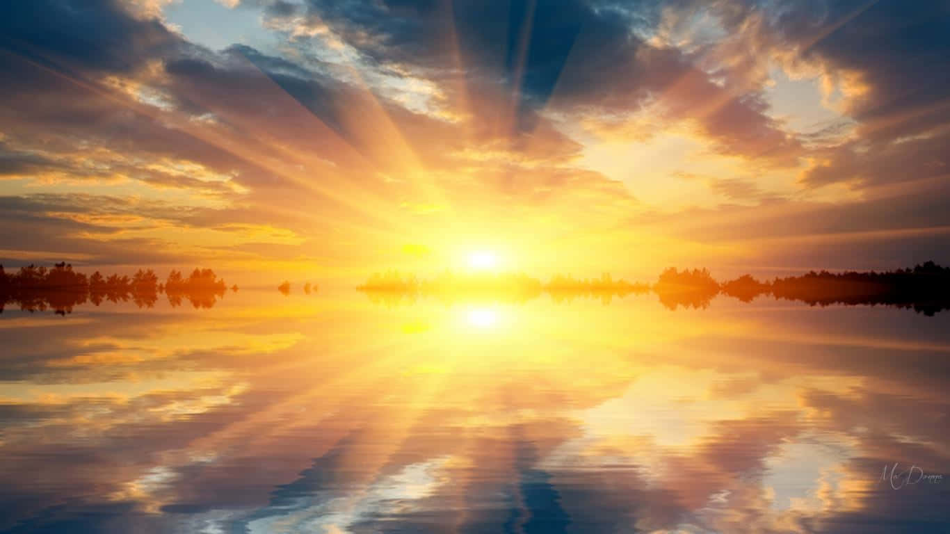 Beautiful Sunrise From A Riverside Meadow Background