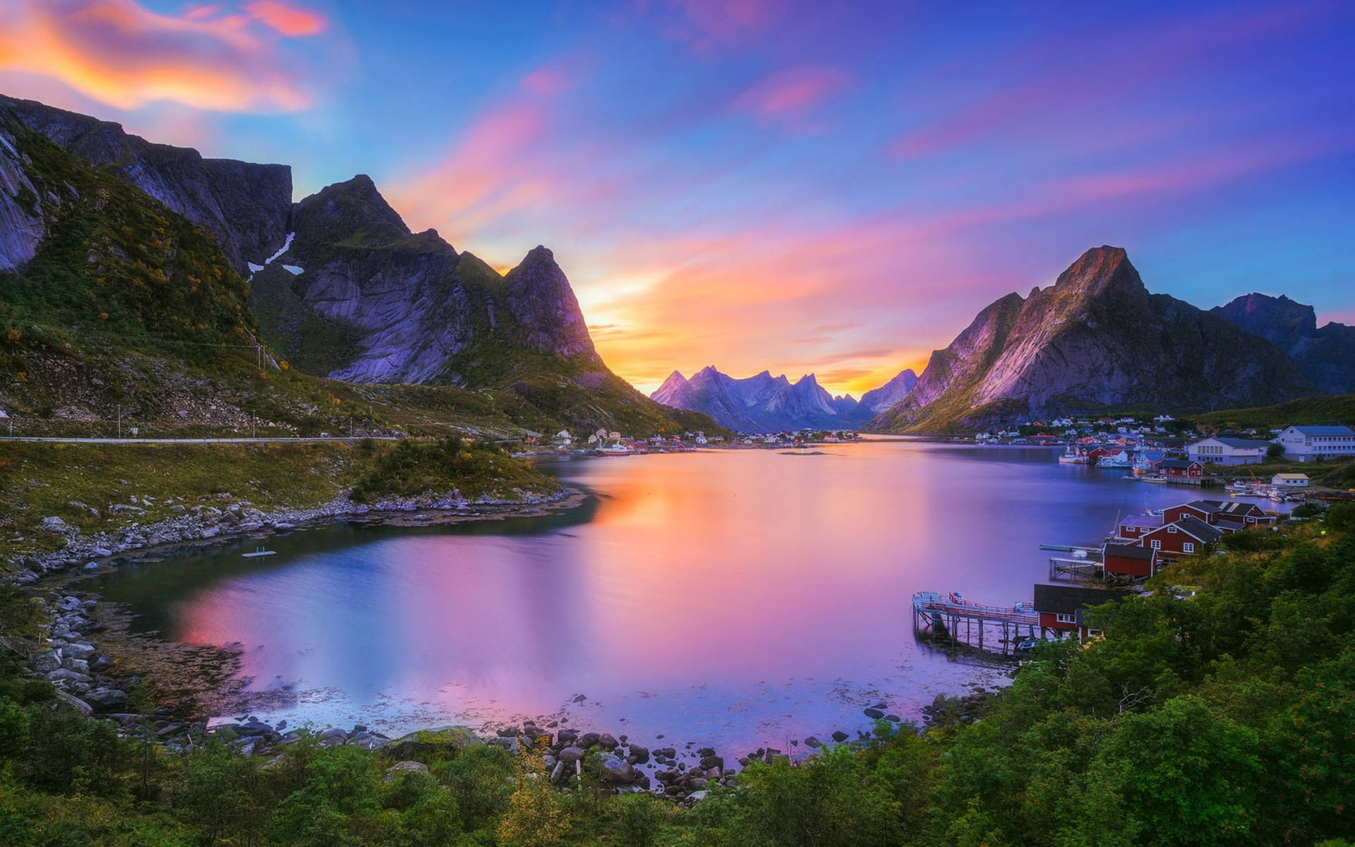 Beautiful Sunset Lofoten Norway Background