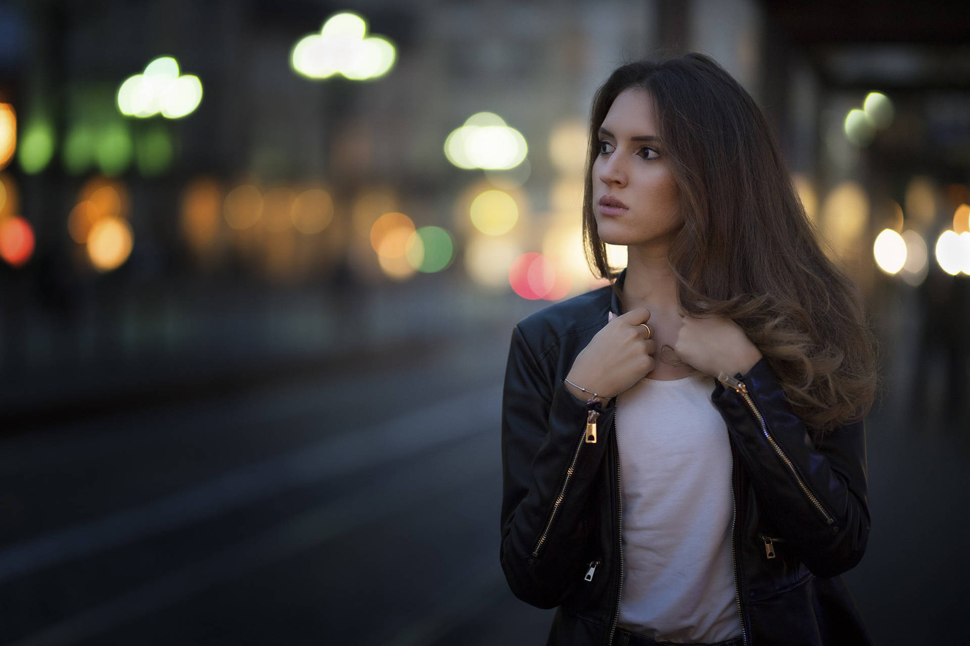 Beautiful Teenage Girl Leather Jacket Background