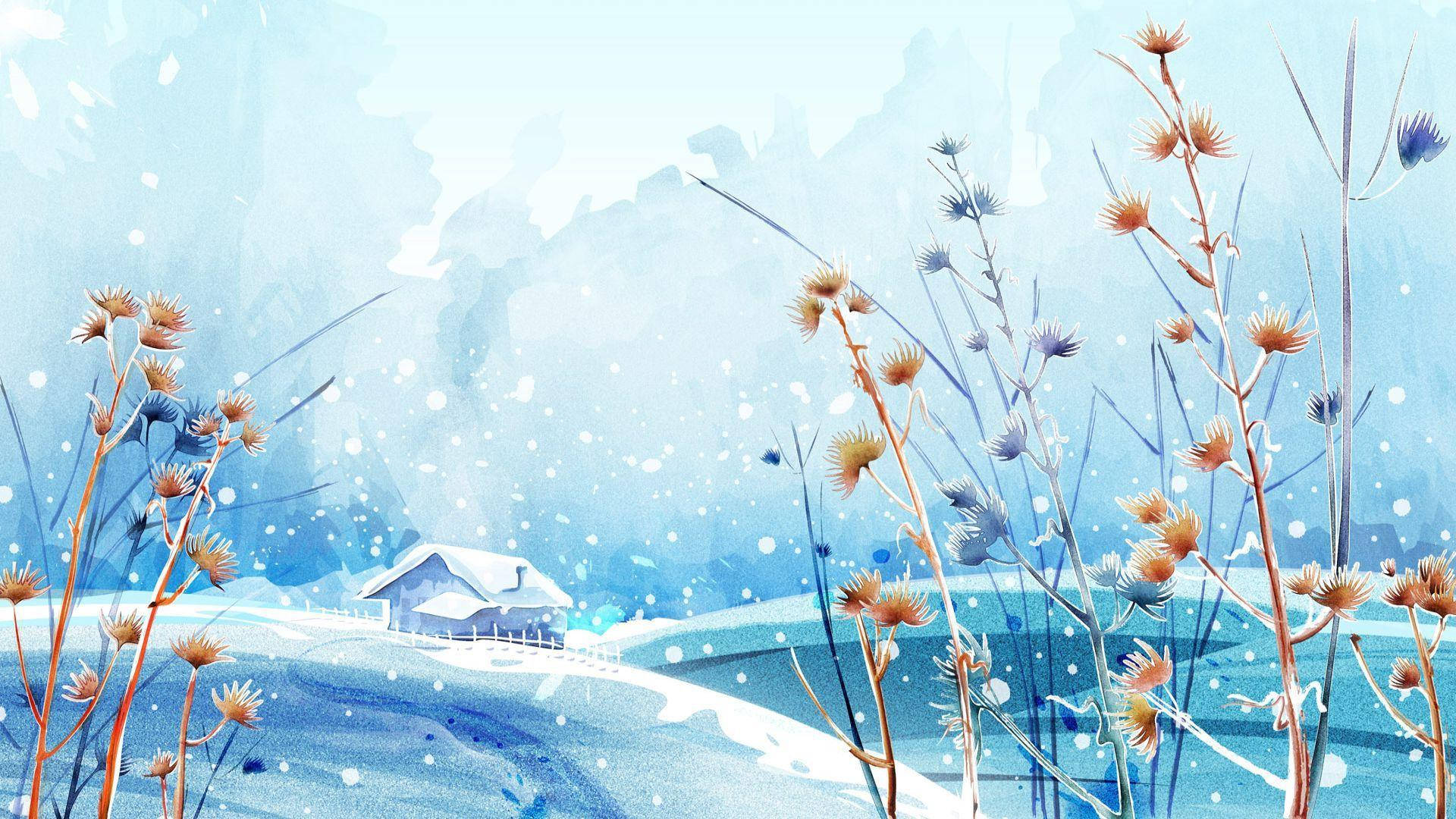 Beautiful Thistles Winter Scenery Artwork Background