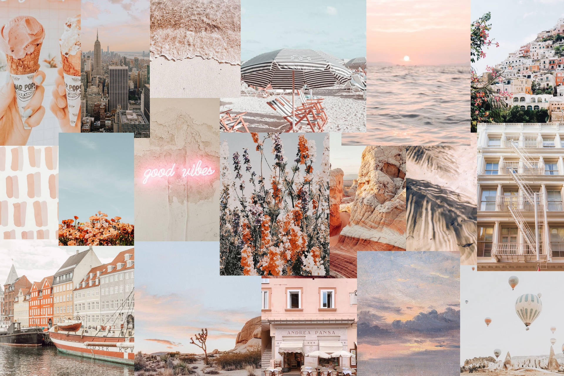 Beautiful Travel Laptop Display Pastel Collage Background