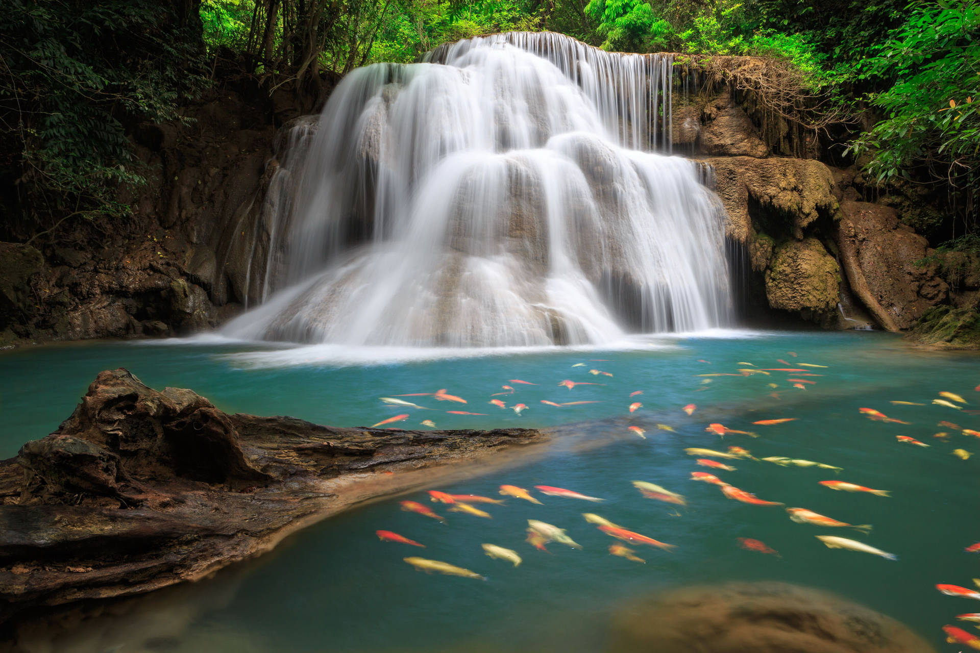 Beautiful Waterfall Huai Mae Khamin Background