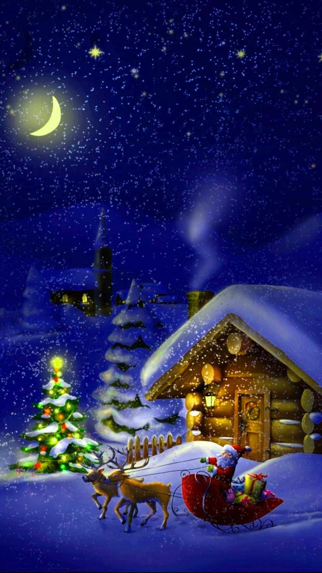 Beautiful Winter Night As The Snow Blankets The World In Anticipation Of Christmas Eve Background