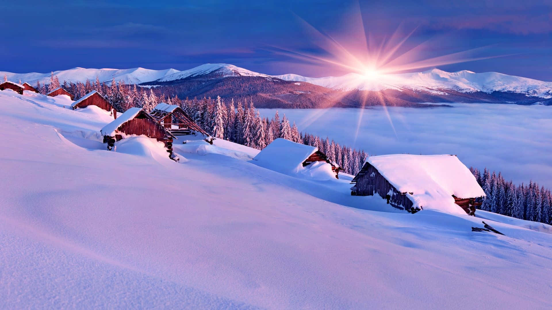 Beautiful Winter Season Morning Mountains Background