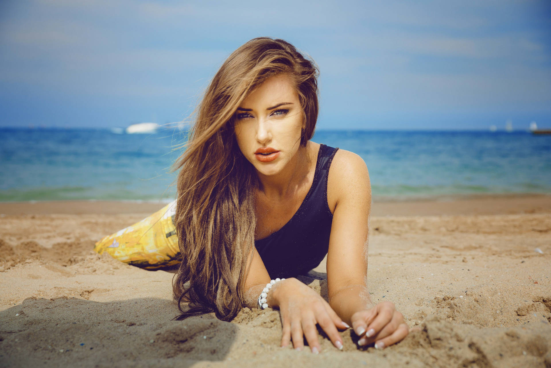 Beautiful Woman Beach Background