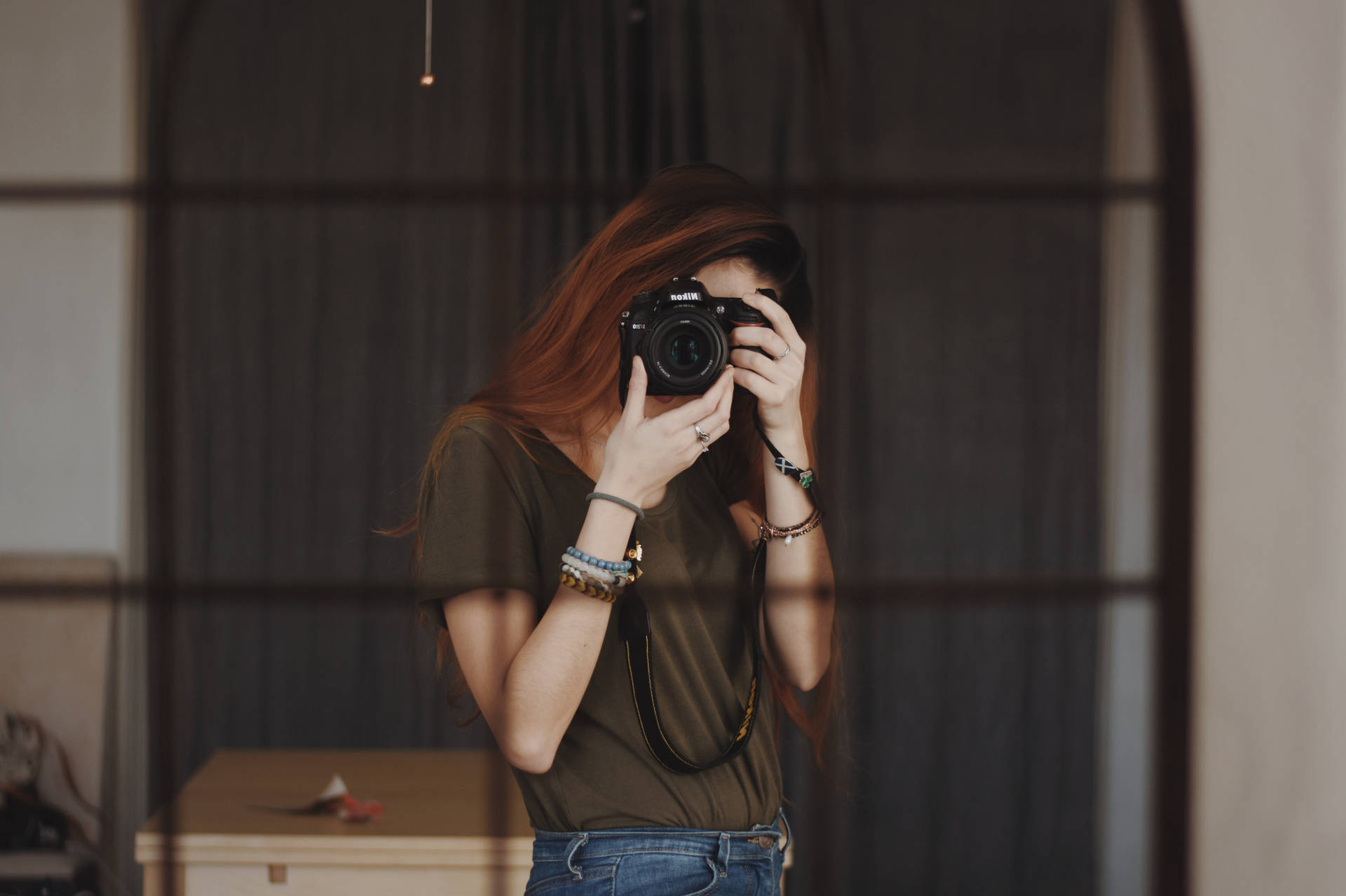 Beautiful Woman Taking Photography Background