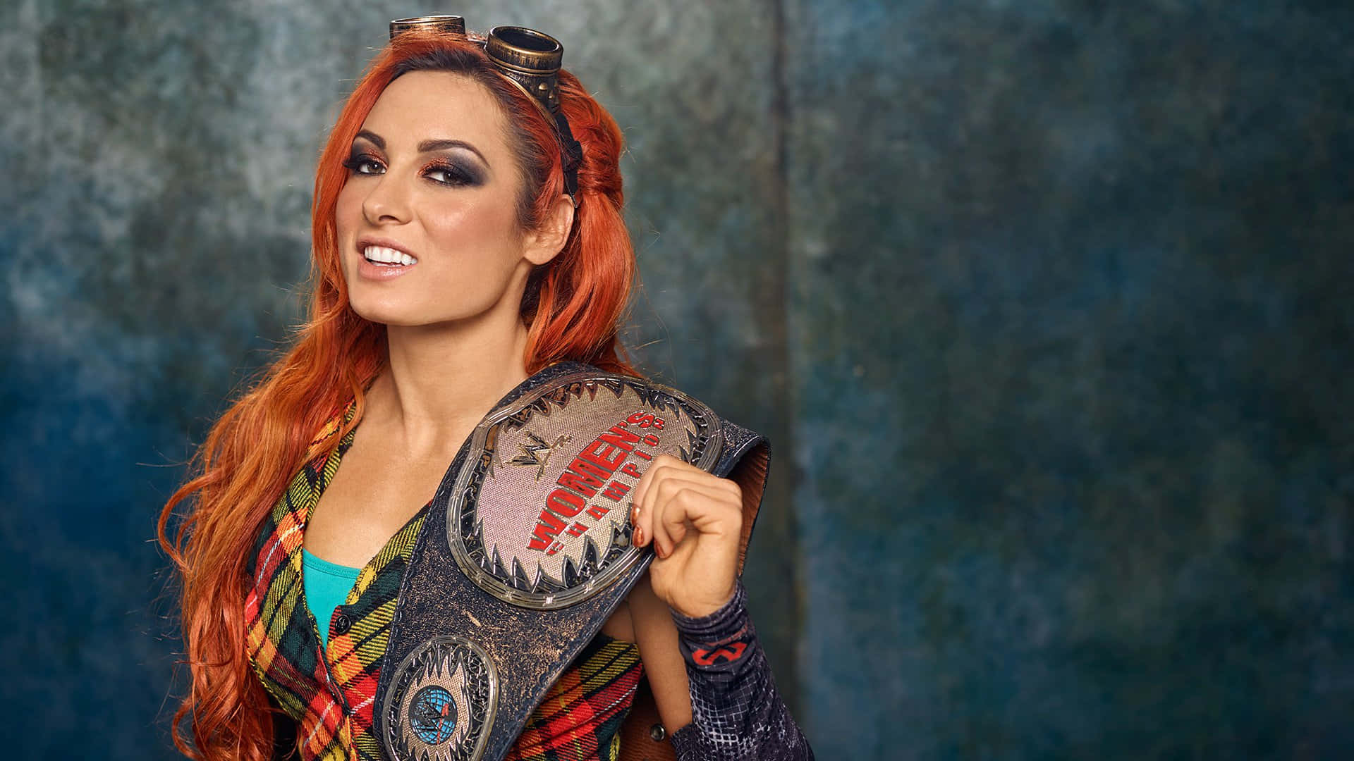 Becky Lynch Proud With Championship Belt Background