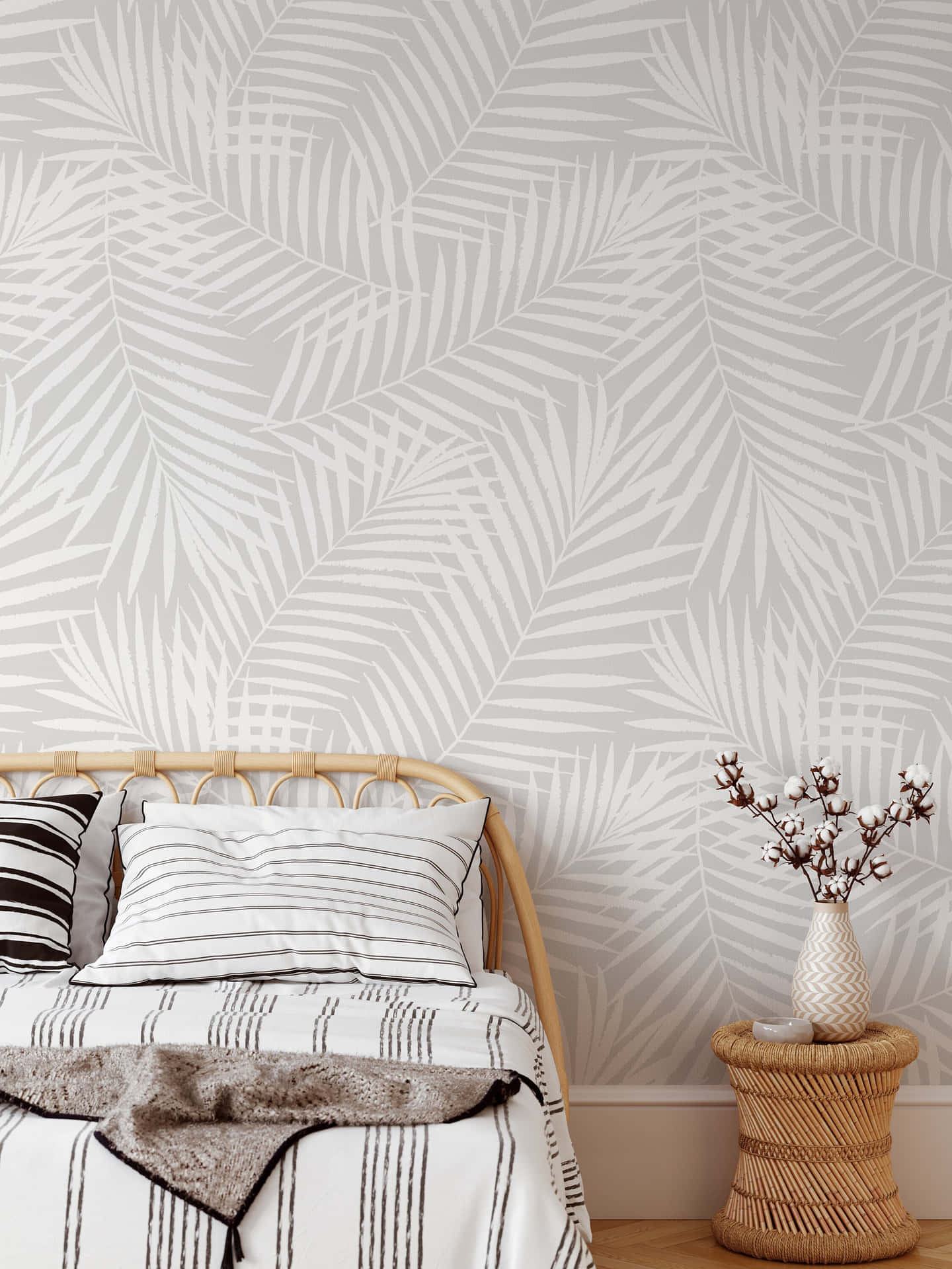 Bed Captured Against A Wall With Subtle Design Background