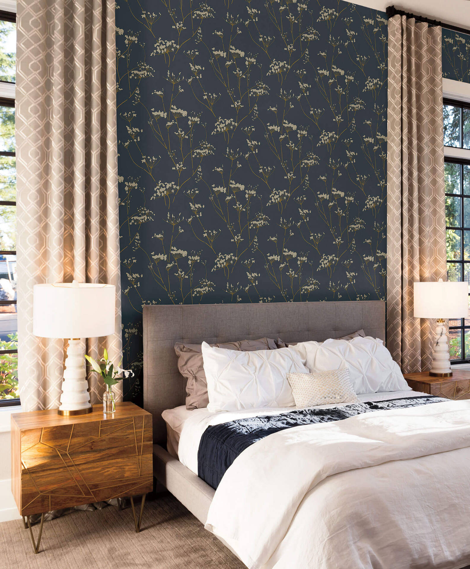 Bedroom Dark Enchanted Forest Wall Pattern Background