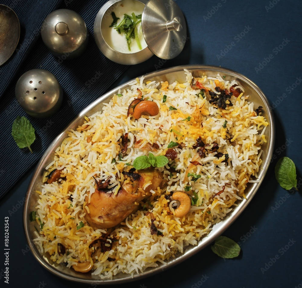 Beef Biyani In Silver Dish Background