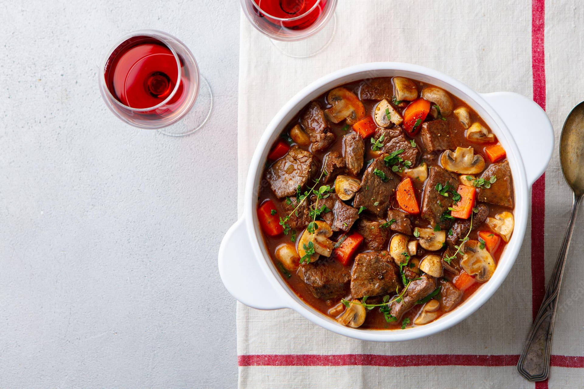 Beef Bourguignon Stew Red Wine Background