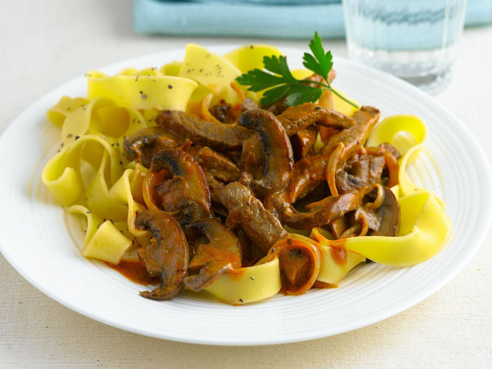 Beef Stroganoff On Pappardelle Pasta Background