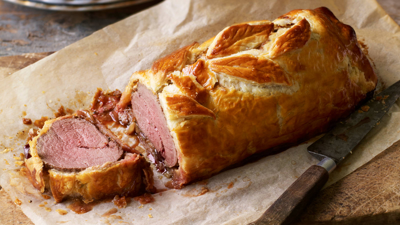 Beef Wellington Juicy Knife Background