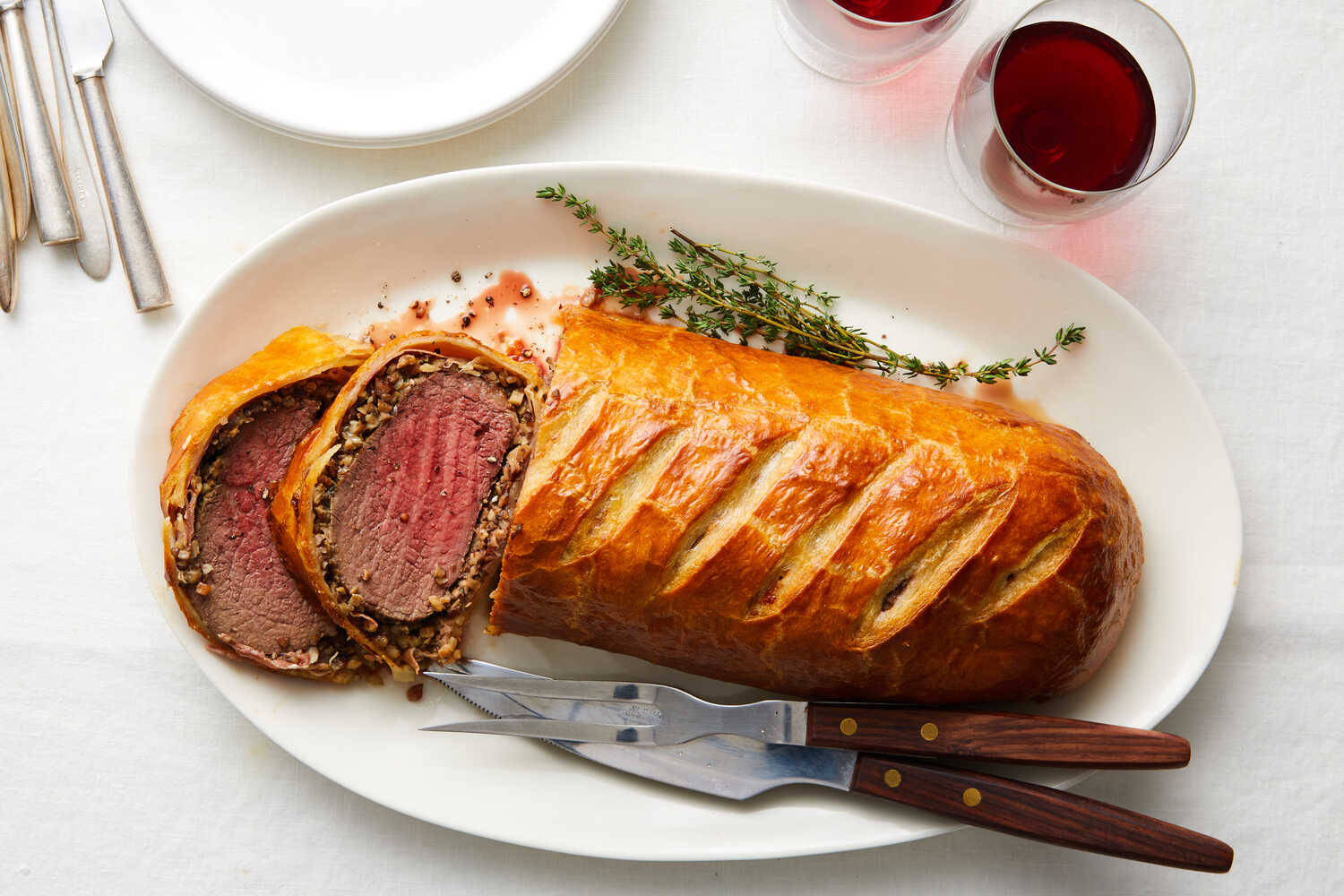 Beef Wellington Sliced Wine Background