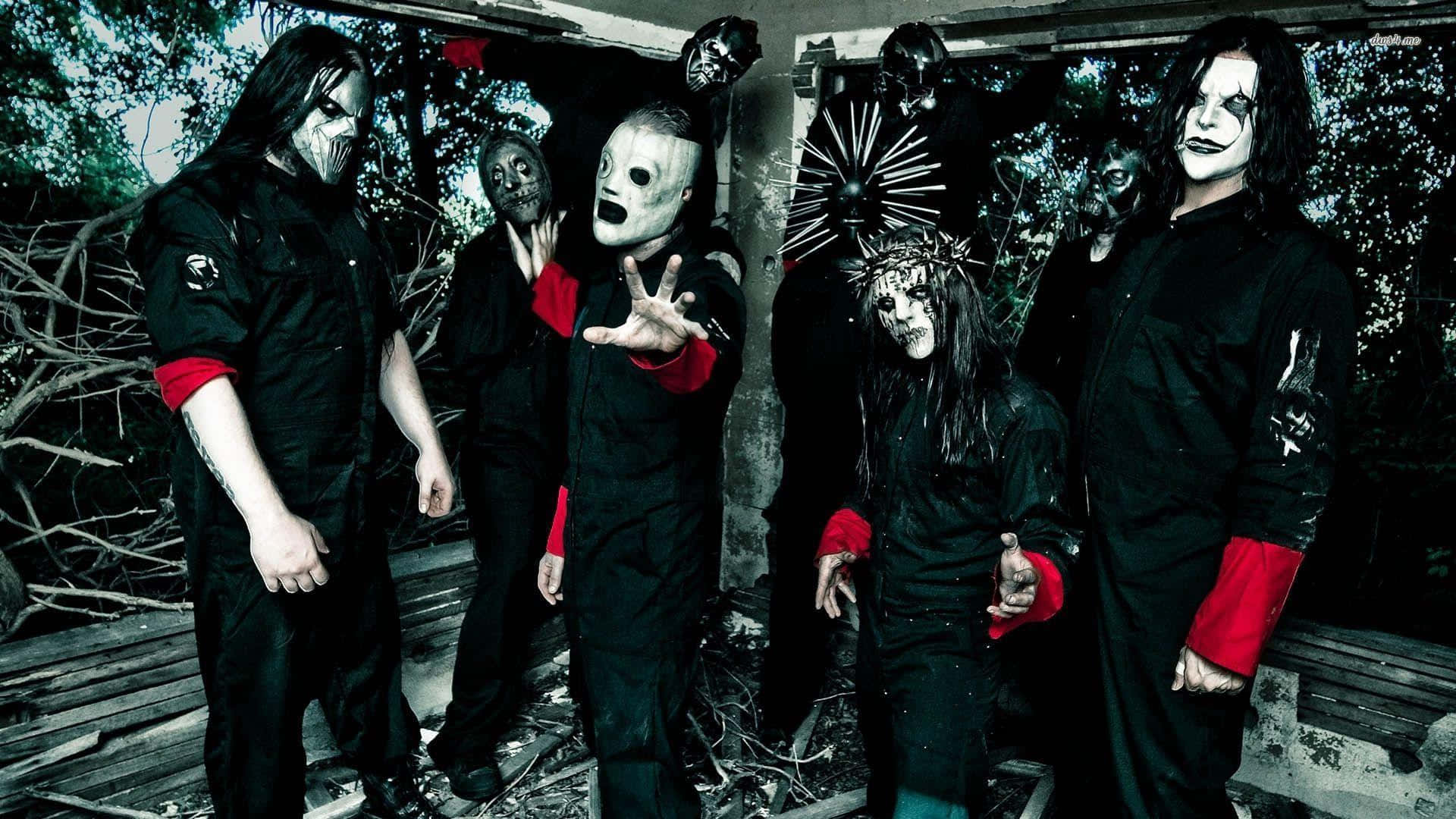 Beefy 9 Piece Metal Band, Slipknot, On Full Display In This Official Desktop Wallpaper Background
