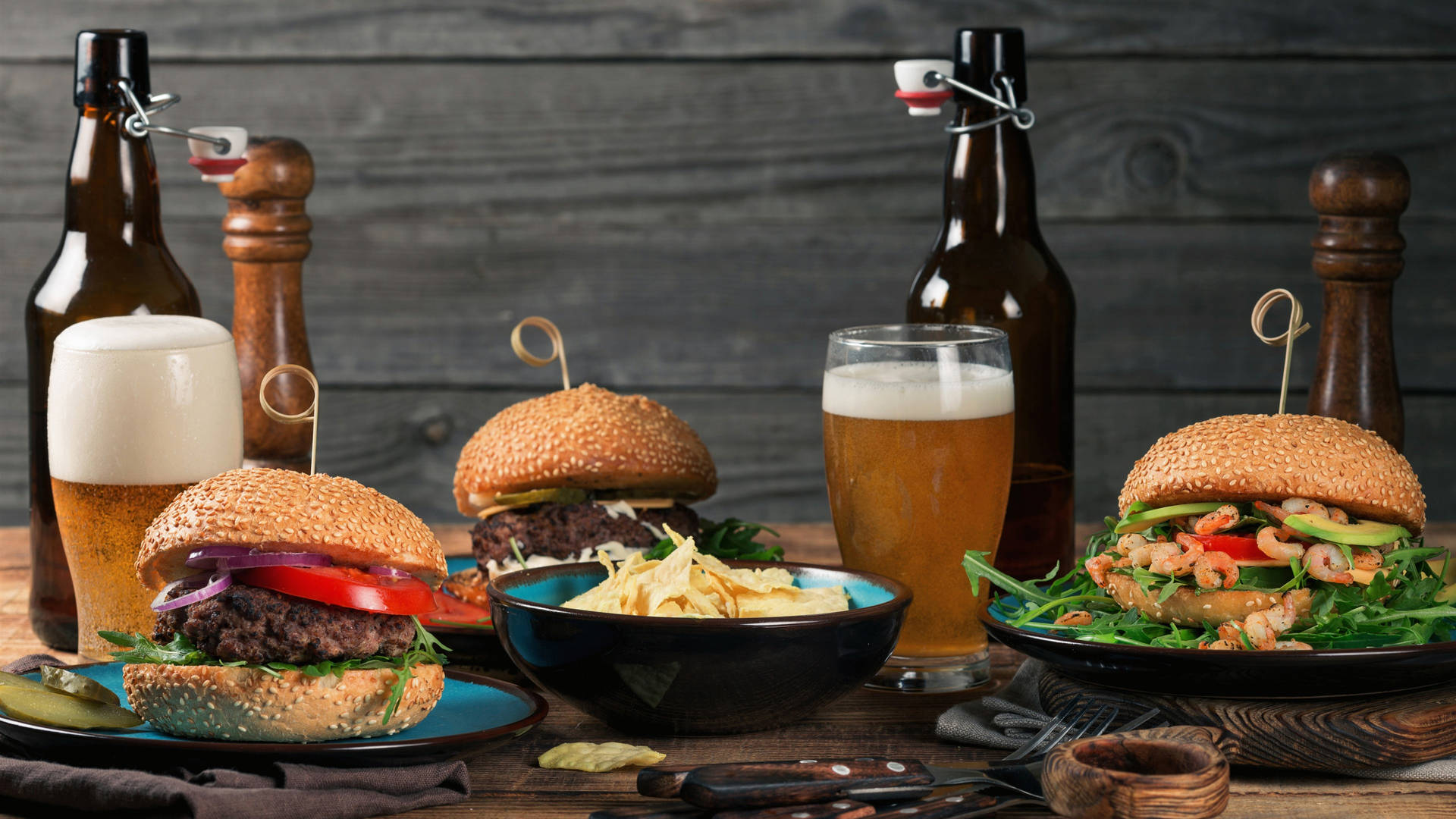 Beer Bottle And Burgers Background