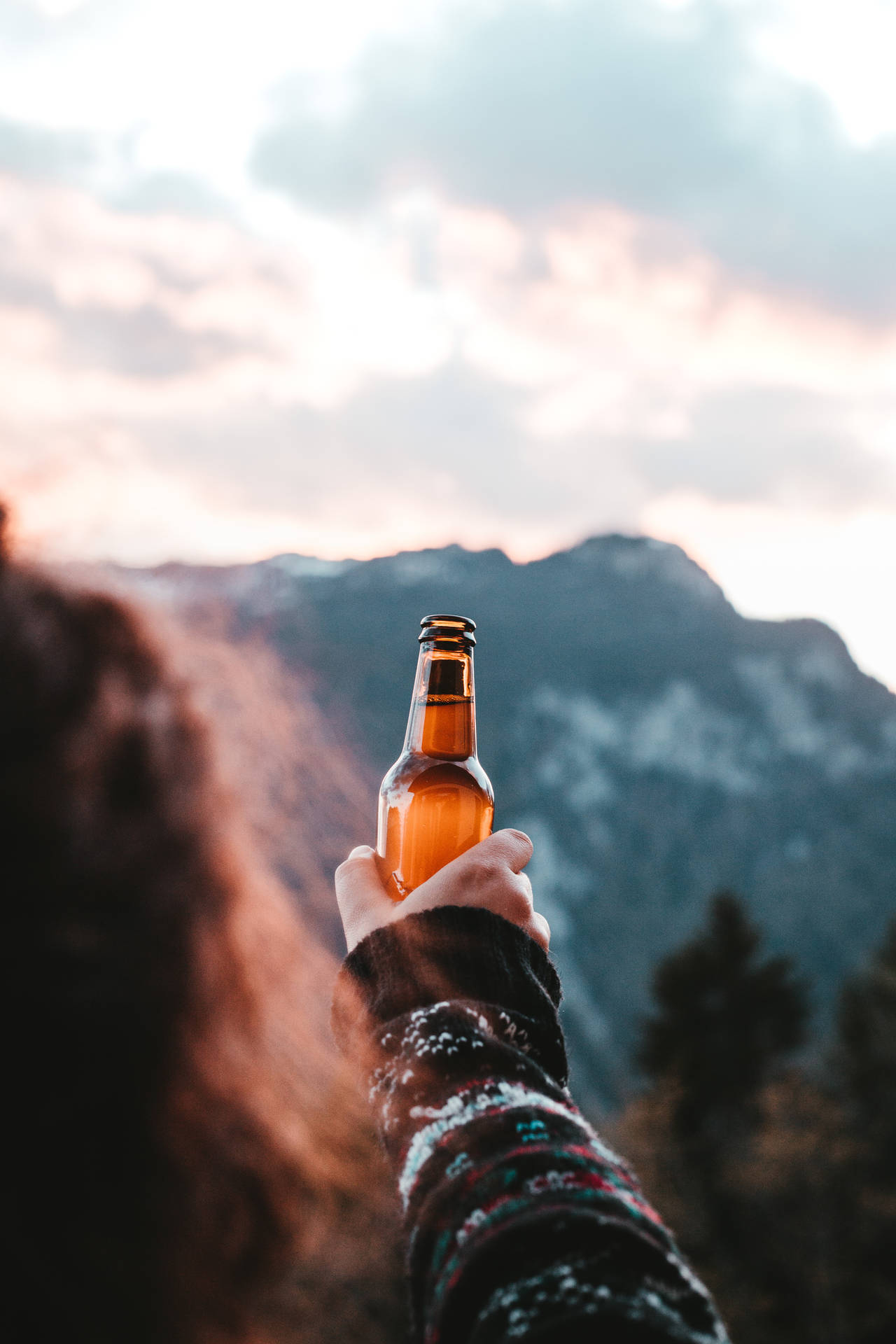 Beer Bottle In Brown-colored Glass Background