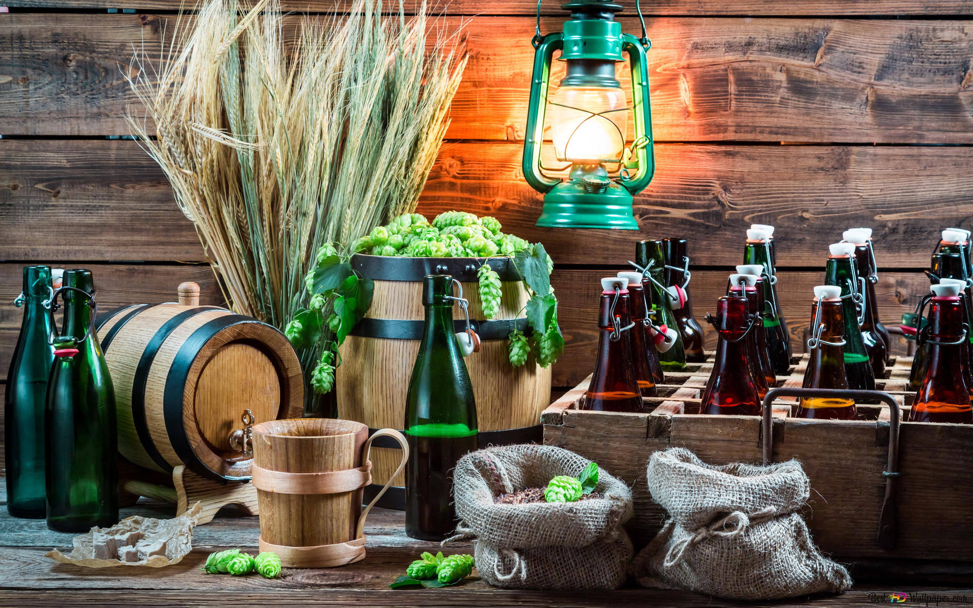 Beer Bottle On Wooden A Crate Background