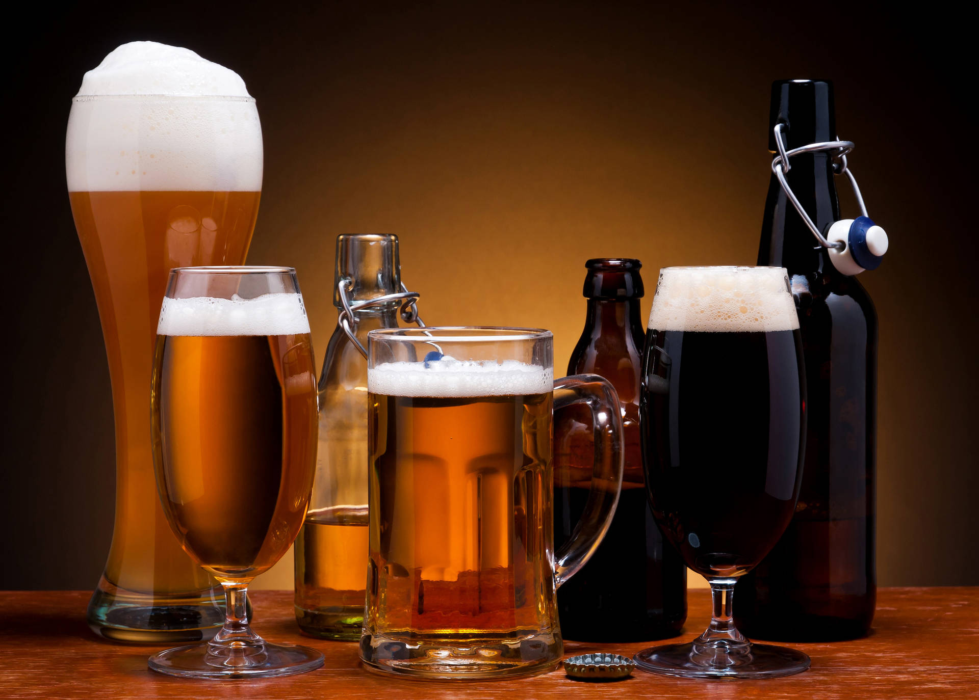 Beer Bottles And Pint Glasses Background