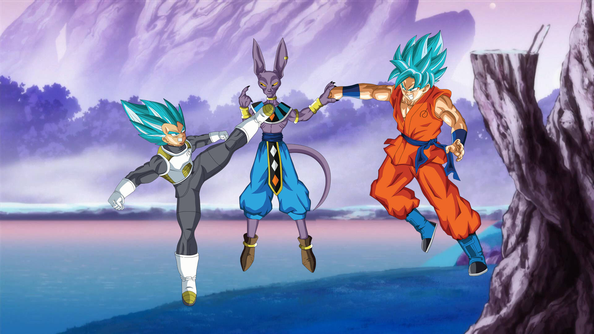 Beerus Takes On Vegeta And Goku Background